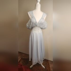VTG 1960s 60s Armourelle Light Baby Blue Chiffon Floral Slip Nighty Small EUC